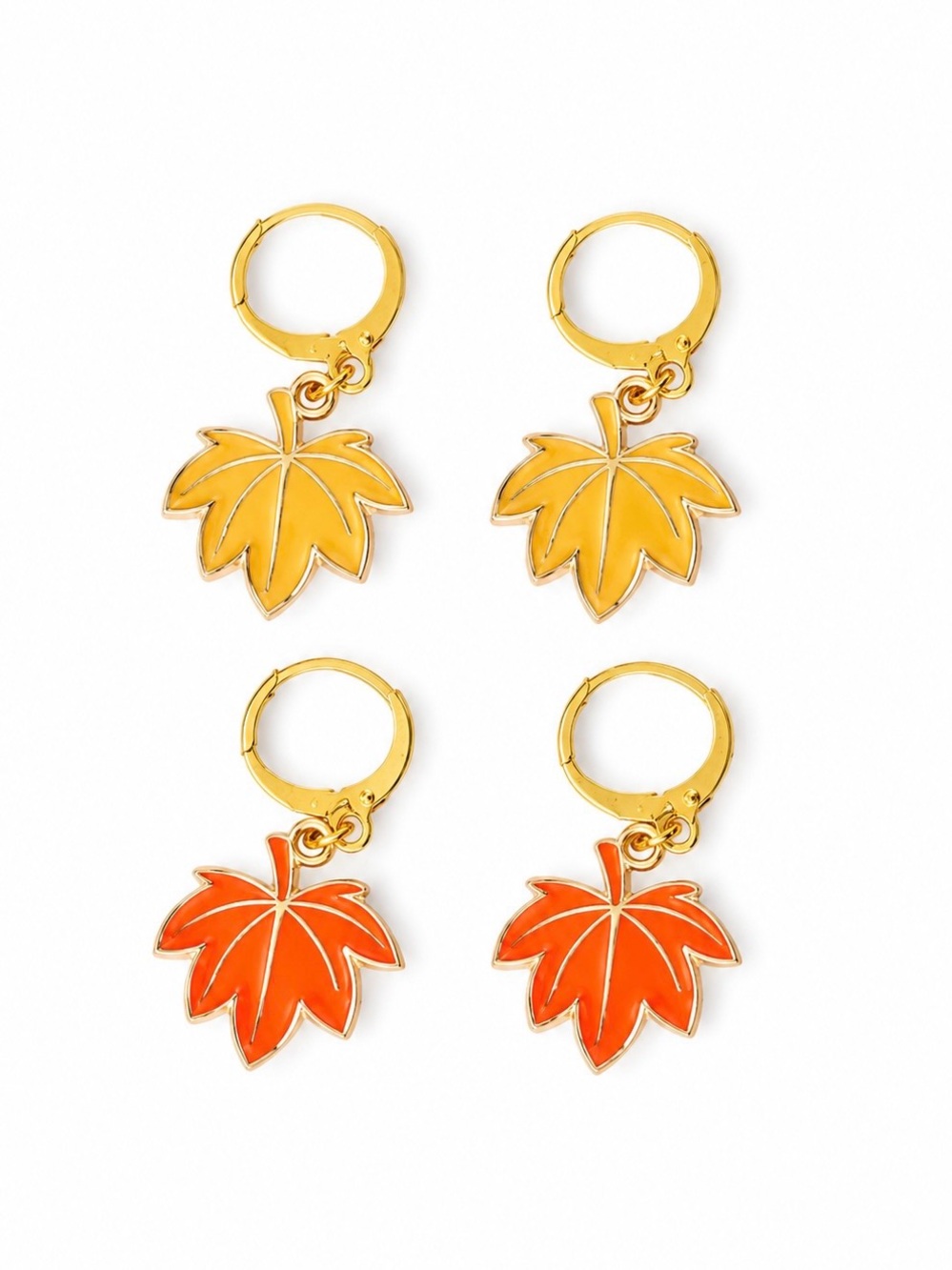 Gold-Plated fall Leaf Hoop Earrings in Yellow & Orange